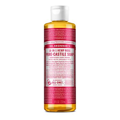 Dr. Bronner's - Pure-Castile Liquid Soap (Rose, 8 ounce) - Made with Organic Oils, 18-in-1 Uses: Face, Body, Hair, Laundry, Pets and Dishes, Concentrated, Vegan, Non-GMO