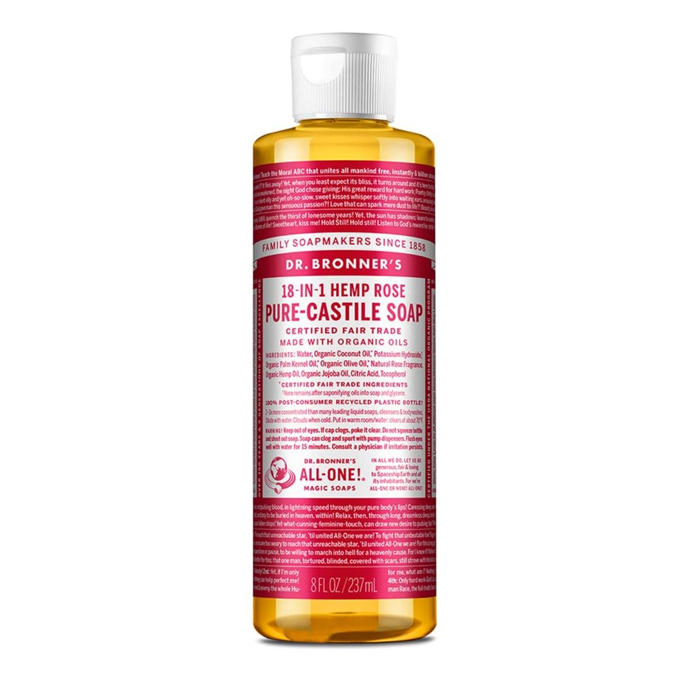 Dr. Bronner's - Pure-Castile Liquid Soap (Rose, 8 ounce) - Made with Organic Oils, 18-in-1 Uses: Face, Body, Hair, Laundry, Pets and Dishes, Concentrated, Vegan, Non-GMO