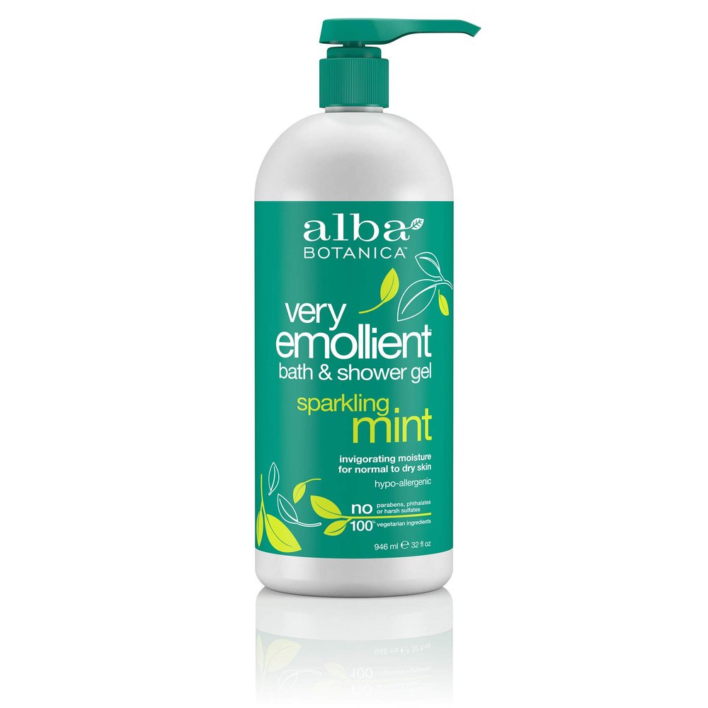 Alba Botanica Very Emollient Bath & Shower Gel, Sparkling Mint, 32 fl oz
