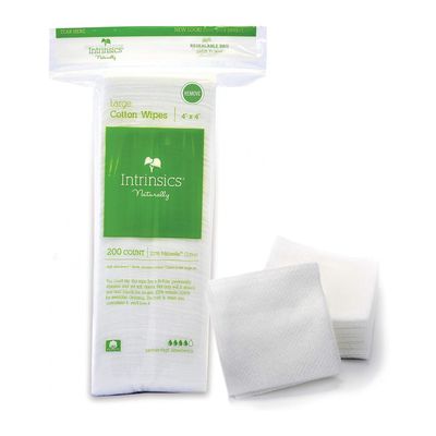 Intrinsics Large Cotton Squares (200 Count)  4x4 8-Ply Medium-High Absorbency Pads, Lint-Free Hypoallergenic Cotton for Face, Makeup Removal, Skincare, and Spa Use
