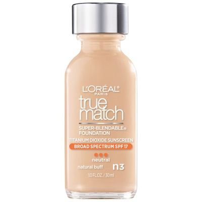 LOral Paris Makeup True Match Super-Blendable Liquid Foundation, Natural Buff N3, 1 Fl Oz,1 Count