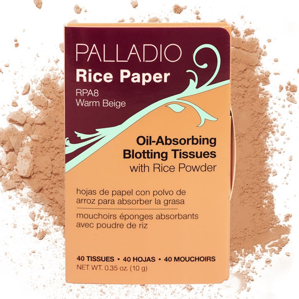 Palladio Rice Paper Facial Tissues for Oily Skin, Face Blotting Sheets Made from Natural Rice, Oil Absorbing Paper with Rice Powder, 2 Sided, Instant Results, Warm Beige, 40 Count, Pack of 1
