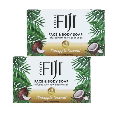 "Coco Fiji Soap Bar for Face and Body Infused With Organic Coconut Oil, Pineapple Coconut Essential Oil, Natural Soap for Moisturizing & Pore Purifying Skin, 7 oz, Pack Of 2 "