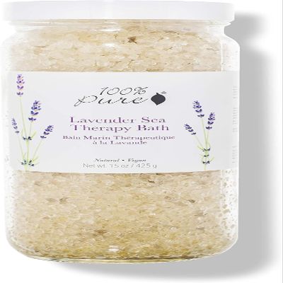100% PURE Lavender Sea Therapy Bath Soak, Bath Salts for Relaxation, Made with Lavender Essential Oil, Spa Kit for Home, Bath Soak with Essential Oils - 15 Oz
