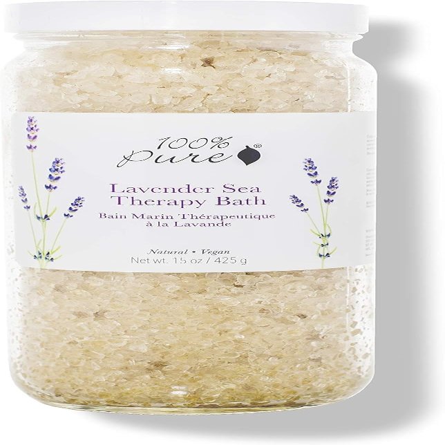 100% PURE Lavender Sea Therapy Bath Soak, Bath Salts for Relaxation, Made with Lavender Essential Oil, Spa Kit for Home, Bath Soak with Essential Oils - 15 Oz