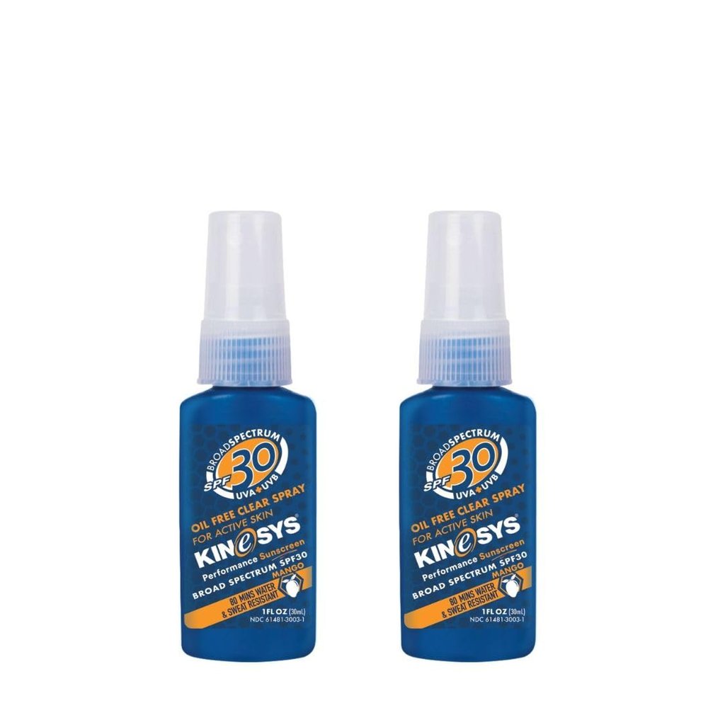 KINeSYS Mango Scented SPF 30 Clear Sunscreen Spray, 1 fl oz (Pack of 2)