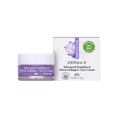 Derma E Advanced Peptides and Vegan Flora-Collagen Eye Cream Double Action Collagen Eye Cream with Peptide Complex Firming & Hydrating Under Eye Treatment All Natural Moisturizer Cream, 0.5oz