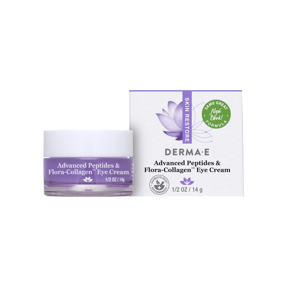 Derma E Advanced Peptides and Vegan Flora-Collagen Eye Cream  Double Action Collagen Eye Cream with Peptide Complex  Firming & Hydrating Under Eye Treatment  All Natural Moisturizer Cream, 0.5oz