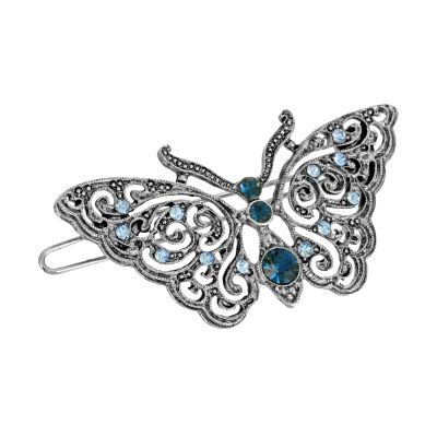 1928 Jewelry Purple Butterfly European Crystal Filigree Tige Boule 2.13 Inch Hair Barrette Clip For Women, (1 Pcs), Vintage Inspired Made In USA