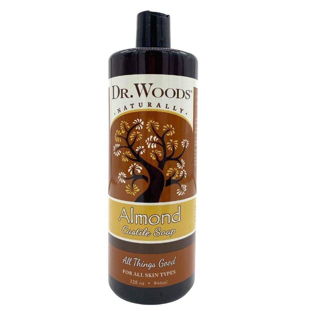 Dr. Woods Pure Almond Oil Liquid Castile Soap - Natural Cleanser for Face, Hands, and Body, for Men and Women - 32 Fl Oz