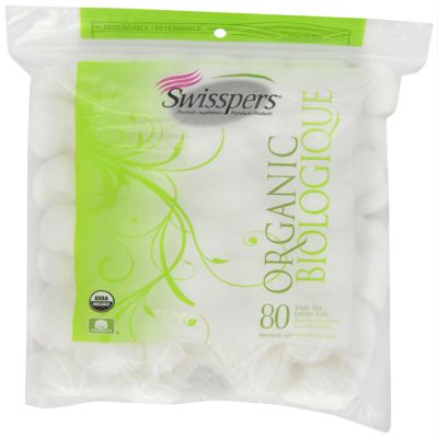 Swisspers Organic 100% Natural Organic Cotton Balls, 80-Count Bag