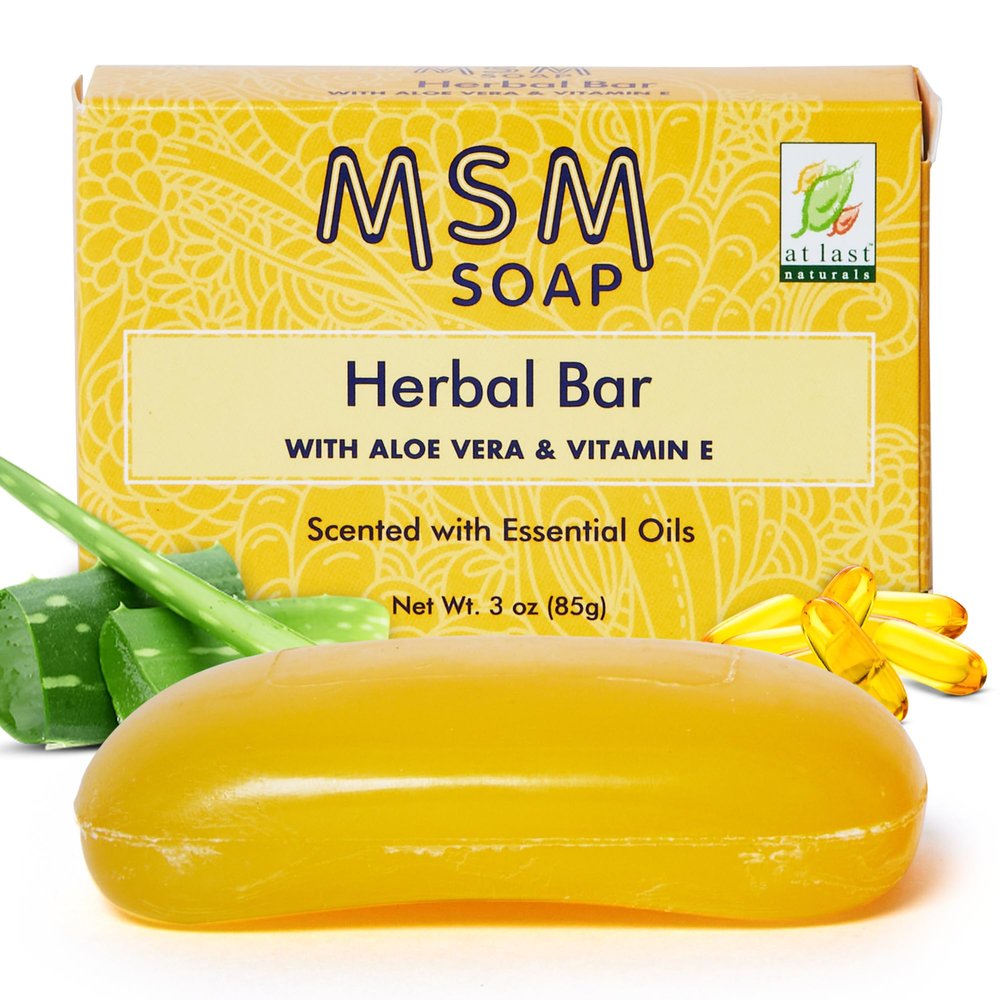 At Last Naturals MSM Soap Bar Body Soap for Men and Women Fine Line Wrinkle Reduction Herbal Moisturizer with Aloe Vera Vitamin E Essential Oils Deep Cleansing for Sensitive Skin 3 Ounce (Pack of 1)