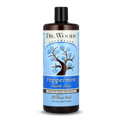 Dr. Woods Peppermint Liquid Castile Soap - Castile Soap with Pure Peppermint Oil, Body Wash for Men and Women, Contains Organic Shea Butter, Natural Cleaner for Face, Hands, and Body - 32 Fl Oz
