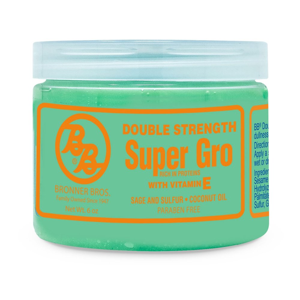 Bronner Brothers Double Strength Super Gro - Hair Treatment for Dry Itchy Scalp with Vitamin E, A & D, Coconut Oil, Sage - Nourishes Damaged Hair, Reduces Split Ends & Breakage, Intense Moisture - 6oz