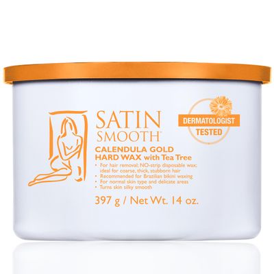 Satin Smooth Calendula Gold Hard Wax with Tea Tree Oil, Hair Removal Wax for Sensitive Skin, Ideal for Face & Bikini Areas, Waxing Kit, 14oz