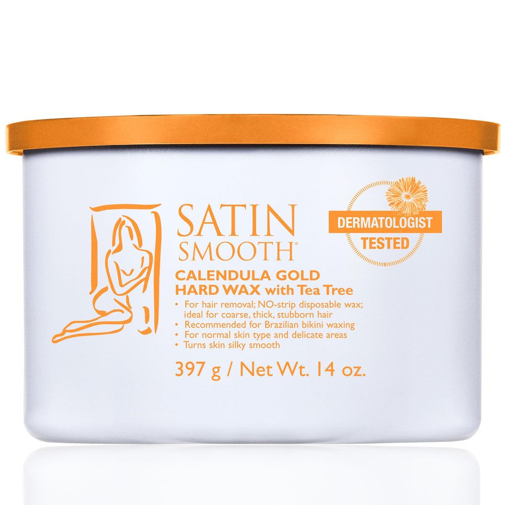 Satin Smooth Calendula Gold Hard Wax with Tea Tree Oil, Hair Removal Wax for Sensitive Skin, Ideal for Face & Bikini Areas, Waxing Kit, 14oz