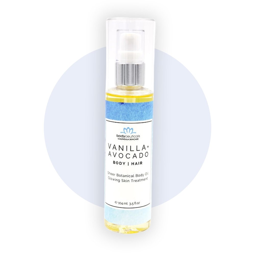 Bodyceuticals Vanilla and Avocado Body and Hair Oil with Jojoba and Olive  Vegan, Non-GMO, Food Grade, Gluten-Free, Wheat-Free  3.5 oz Pump Bottle