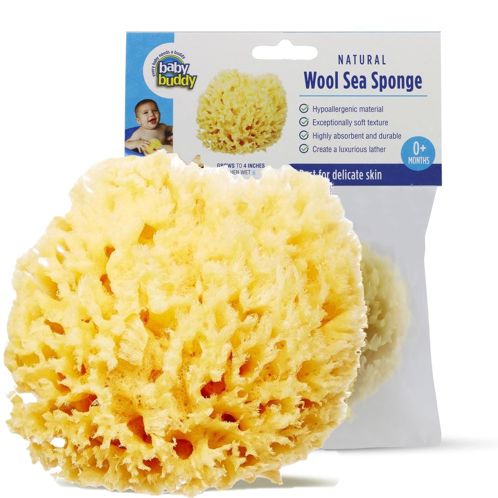 Baby Buddy Absorbent Natural Bath Sponge, Ultra Soft Premium Sea Wool Sponge, Soft on Baby's Tender Skin, Bath Accessories Baby and Kids, Infant Bath Item, Biodegradable, Hypoallergenic, Brown, 4.5in