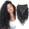 Doren Deep Curly Clip in Human Hair Extensions for Women 8Pcs 20Clips 120g Brazilian Remy Hair Water Wave Clip Ins Natural Black 18 Inches view 1