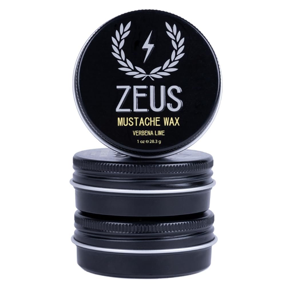 ZEUS Mustache Wax for Men with Natural Shine, Moisturizing & Conditioning Formula, Light to Medium Hold for Styling & Shaping Facial Hair (Made in USA) 3 oz.
