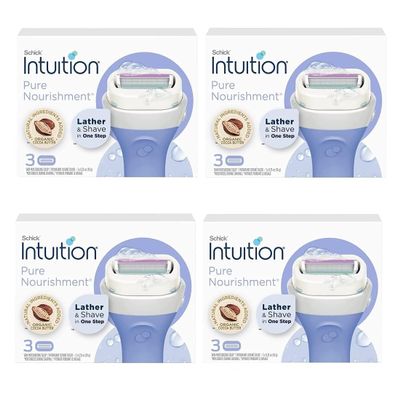 Schick Intuition Pure Nourishment Womens Razor Refills with Coconut Milk and Almond Oil, 12 count