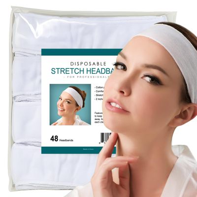 APPEARUS Disposable Headbands without Closure Stretch Cotton Cloth Spa Facial Headband (48 Count)