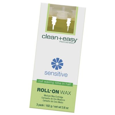Clean + Easy Sensitive Roll On Wax Refill  Medium Wax Cartridge Refill for Face & Body Hair Removal, Soft Wax for Sensitive Skin, Hygienic Waxing, 3-Pack