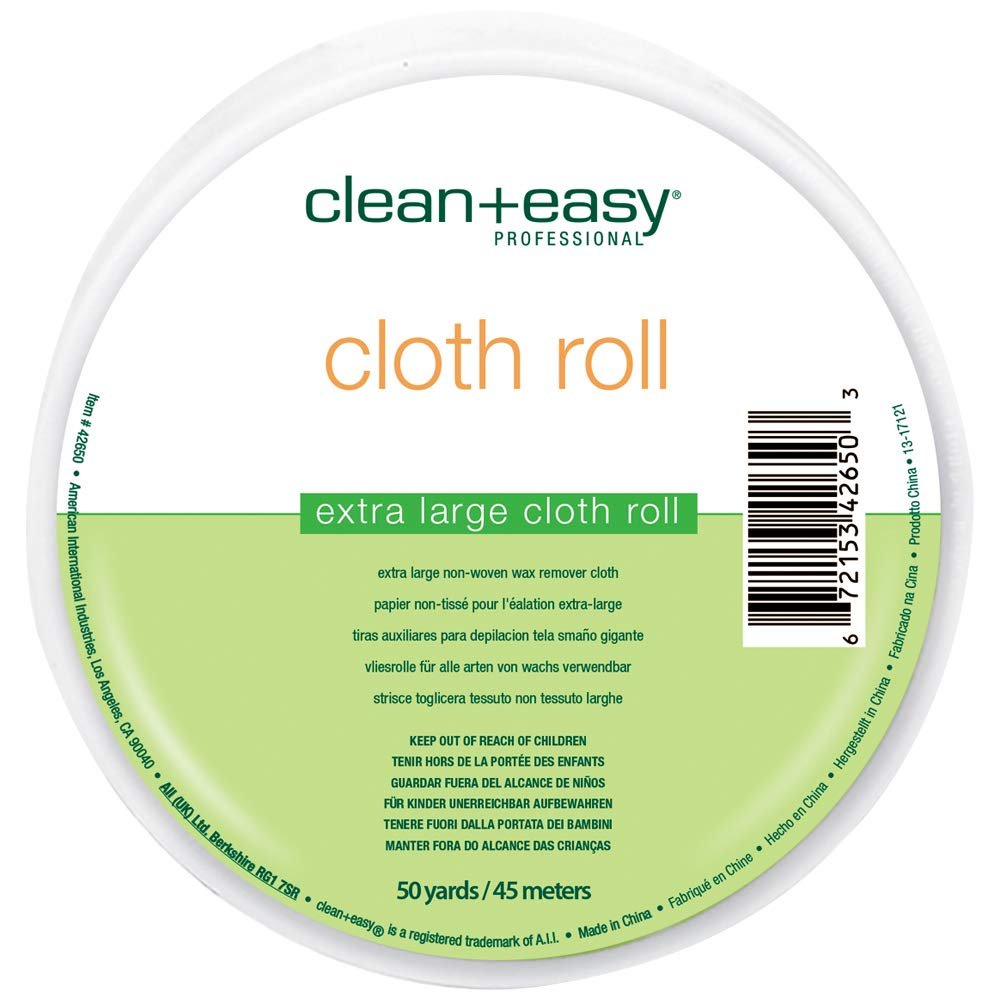 Clean + Easy Extra Large Cloth Wax Strips Roll  Non-Woven Epilating Roll for Hair Removal, Muslin Wax Strips for Body & Legs, 50 Yards