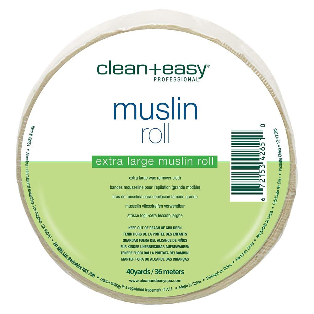 Clean + Easy Muslin Wax Strips Extra Large Wax Strip Roll for Full Body & Facial Hair Removal, 3.5" x 40 Yards