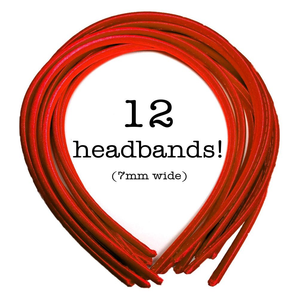 12 Skinny Satin Headbands - 7mm wide, solid color pack in Red