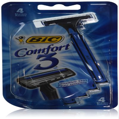 BIC Mens Comfort 3 Advance Shavers for Men with Sensitive Skin - 4 units each Pack.