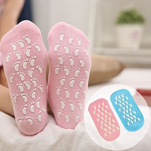 AnHua 2 Pair Moisturizing Gel Socks with Spa Quality Gel for Moisturizing Vitamin E and Oil Infused Helping Repair Dry Cracked Skins and Softens Feet, Blue+Pink