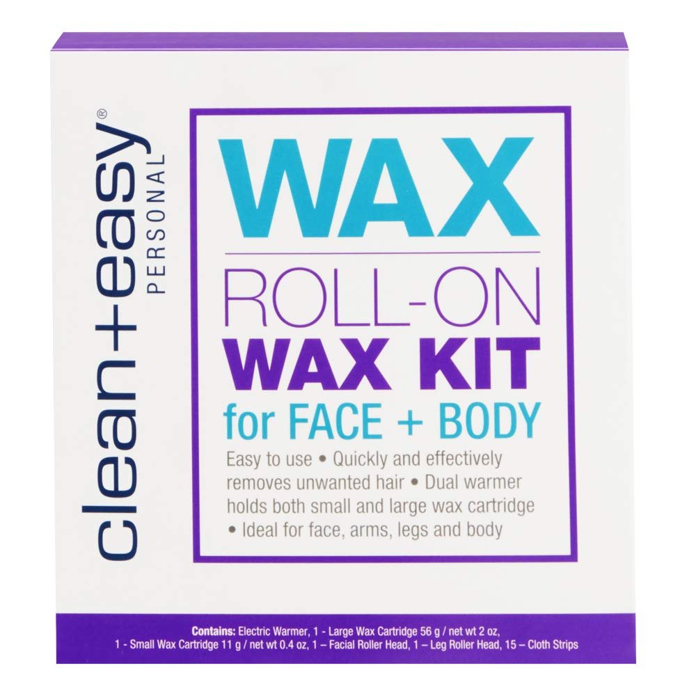 Clean + Easy Roll On Wax Kit Hair Removal System with Dual Electric Warmer, Cartridges & Strips, At-Home Wax Roller Kit, 120V