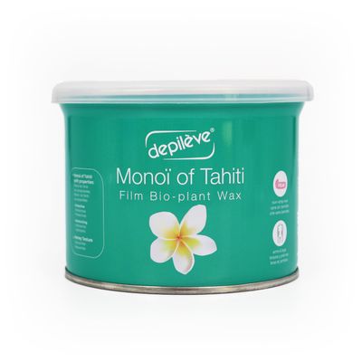 Depileve Monoi of Tahiti Extra Film No-Strip Wax - Fast Drying, Easy to Spread Full Body Wax - Ideal for All Skin Types - Opalescent Aqua Formula with Elastic Texture and Floral Scent - 14.1 oz.