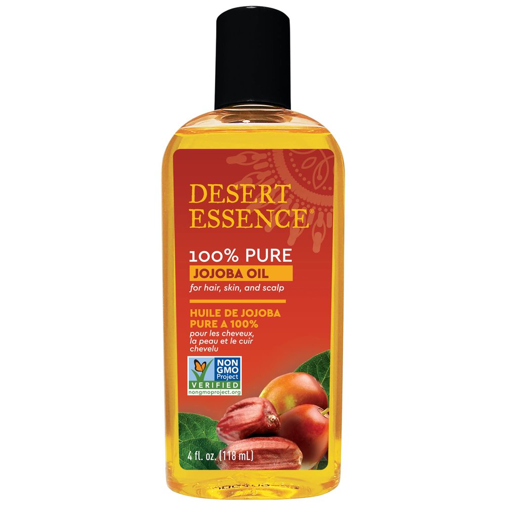 Desert Essence 100% Pure Jojoba Oil - 4 oz - Moisturizes Body Skin & Cleanses Clogged Pores -Nourishes Hair and Scalp - Hair Care & Skincare Essential Oil - Suitable for Sensitive Skin