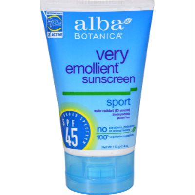 Alba Botanica Very Emollient, Sport Sunscreen SPF 45 4 oz (Pack of 3)