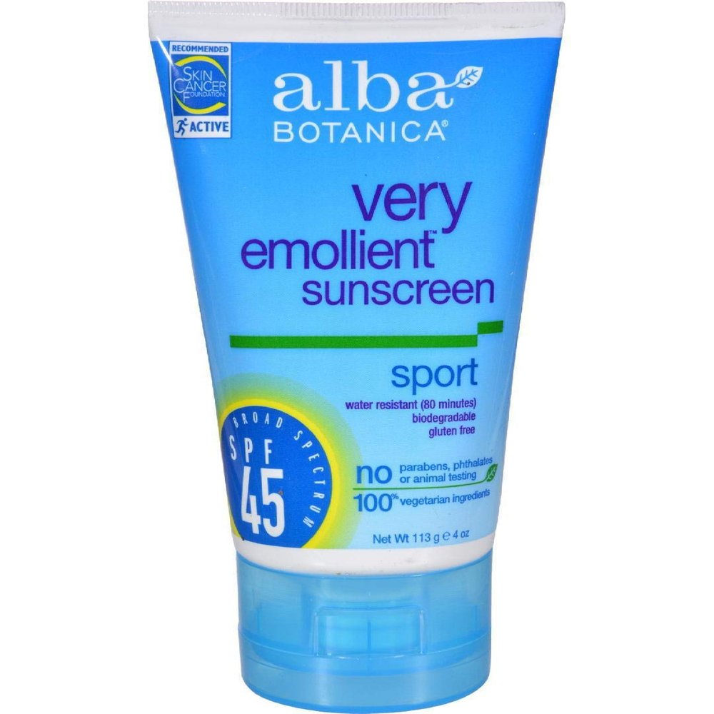 Alba Botanica Very Emollient, Sport Sunscreen SPF 45 4 oz (Pack of 3)