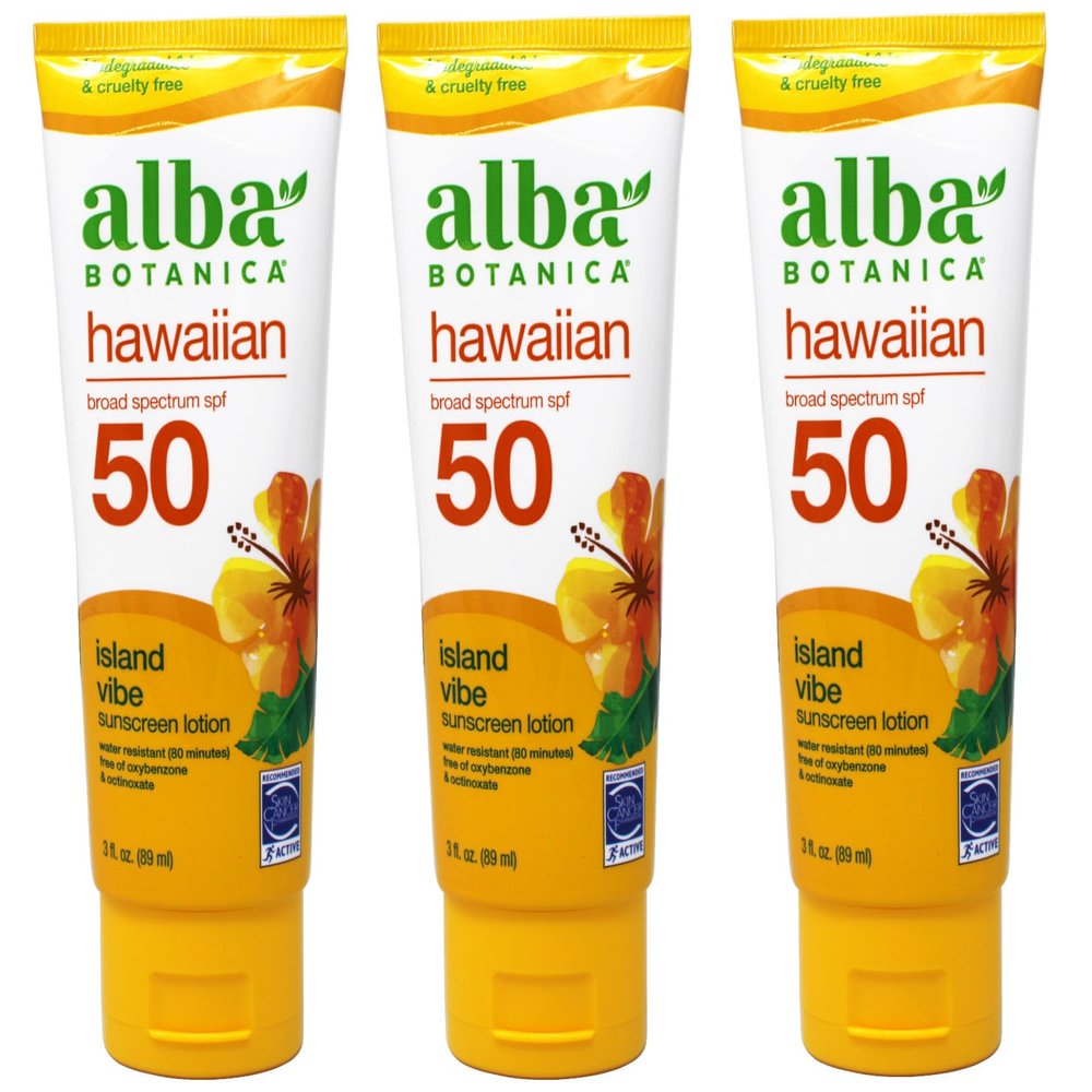 Alba Botanica Hawaiian, Island Vibe Sunscreen SPF 50, Water-Resistant (80 Minutes), 3 fl oz (Pack of 3)