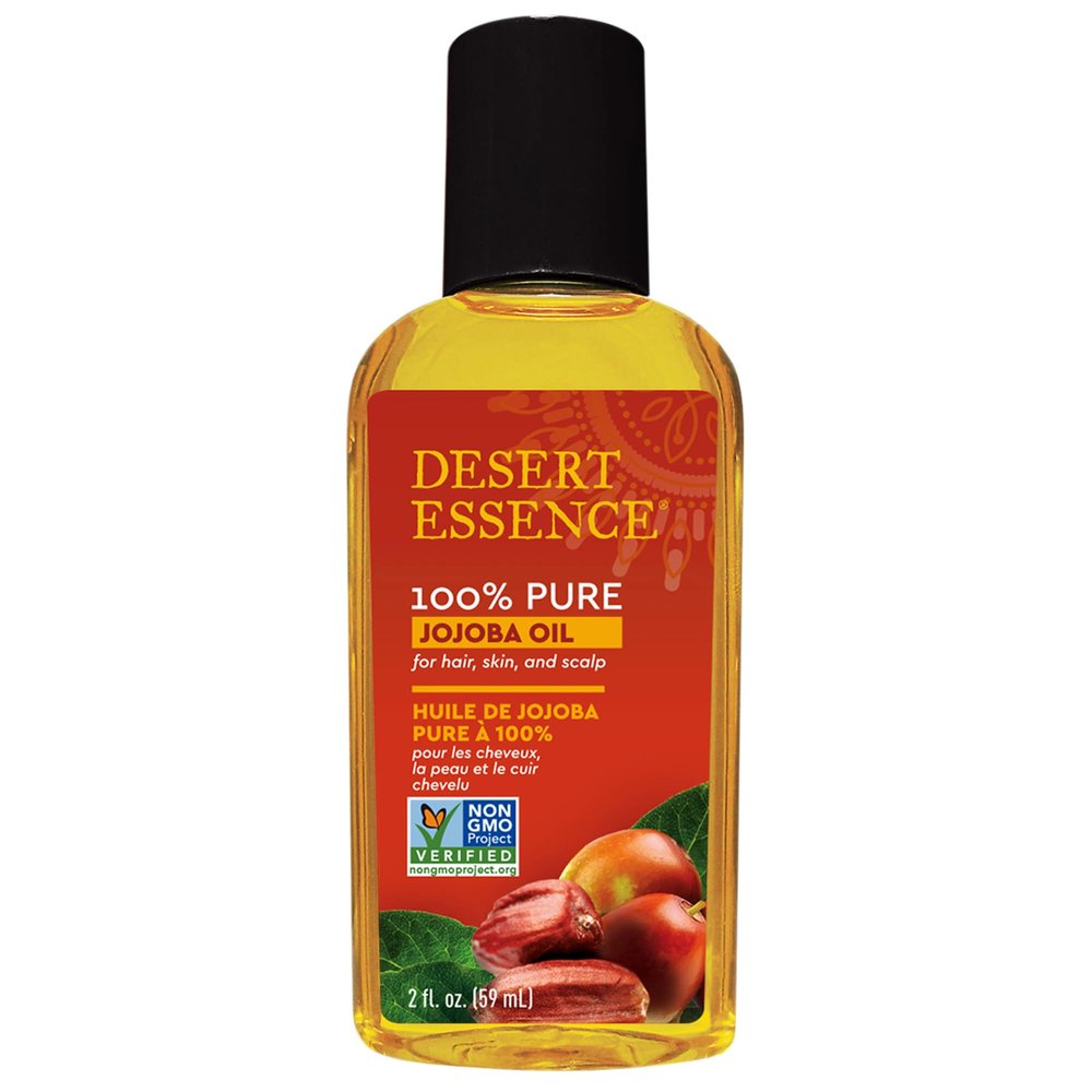 Desert Essence 100% Pure Jojoba Oil 2 Fl Oz Moisturizer for Hair, Skin & Scalp | Makeup Remover & Aftershave Hydrator, Non-GMO, Vegan, Cold-Pressed, Anti-Flakiness & Non-Clogging Beauty Elixir