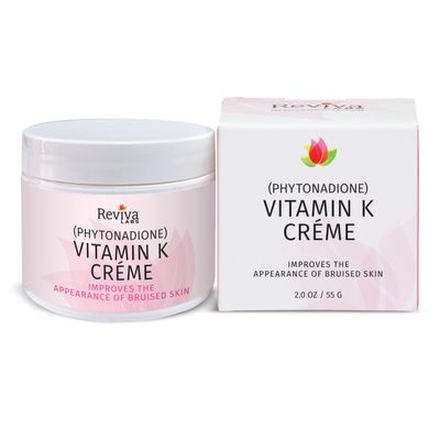 Reviva Labs Vitamin K Crme for Bruising, Under-Eye Dark Circles, and Wrinkles with Soybean Oil and Natural Fruit Extracts - 2 Oz, for Skin and Face