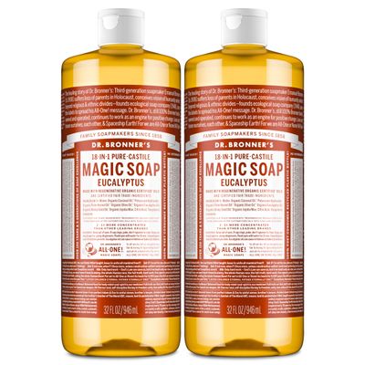 Dr. Bronner's Magic Soap - Pure-Castile Liquid Soap (Eucalyptus, 32 ounce, 2-Pack) -Regenerative Organic Certified Oils, 18-in-1 Uses: Body, Hair, Laundry, Pets & Dishes, Concentrated, Vegan, Non-GMO
