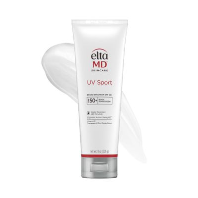 EltaMD UV Sport Sunscreen Lotion, SPF 50 Body Sunscreen, Water and Sweat Resistant, Oil-Free, Zinc Oxide Formula, 8 oz Tube