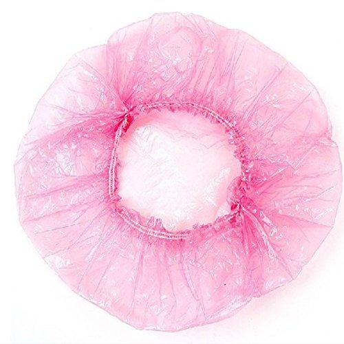 100Pcs Disposable Elastic Plastic Shower Caps Bath Hair Cap for Spa,Home Use,Hotel and Hair Salon (Pink)