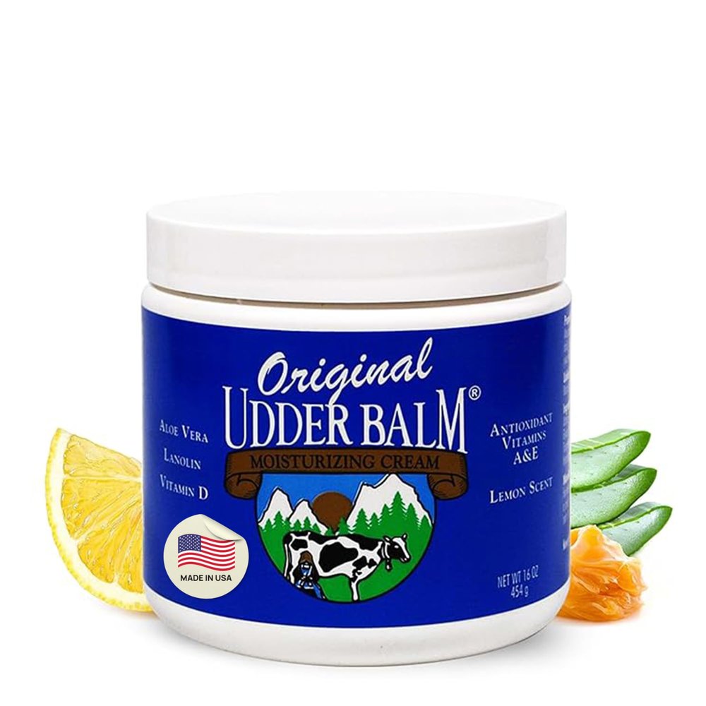 Original Udder Balm Jar - Made in USA - Extra Thick Udder Cream & Hand Balm for Dry Skin, Cracked Heels, Rough Hands Deep Moisture Heel Cream & Foot Moisturizer with Aloe Vera, 16 Fl Oz