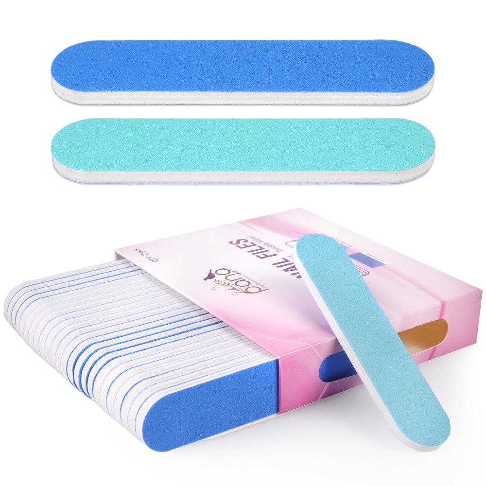 25pcs - PANA Mini Double-Sided Emery Nail File for Manicure, Pedicure, Natural, and Acrylic Nails - Blue/Light Blue (Grit 100/180)