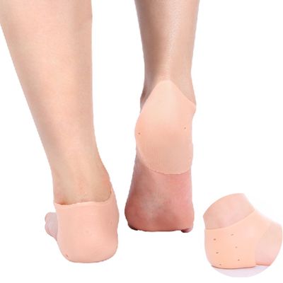 2 Pair Silicone Moisturizing Gel Heel Protector Sleeve Plantar Fasciitis Foot Cracked Care Cushion Ankle Pain Relief Breathable Arch Socks (Skin Color with Hole)