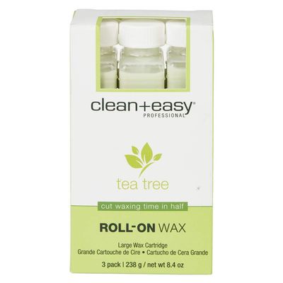 Clean + Easy Tea Tree Roll On Wax  Large, Soft Wax Refill Cartridge for Hair Removal on Sensitive Skin, Legs & Body, 3 Pack