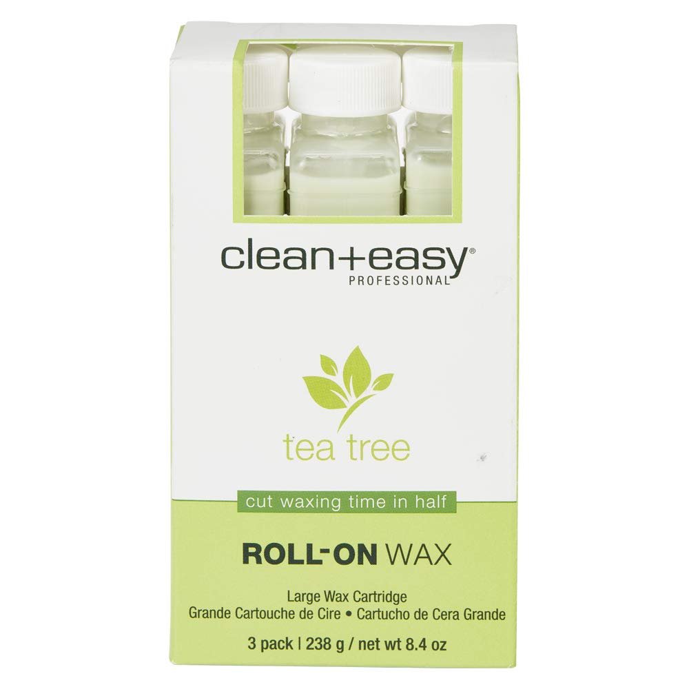 Clean + Easy Tea Tree Roll On Wax  Large, Soft Wax Refill Cartridge for Hair Removal on Sensitive Skin, Legs & Body, 3 Pack