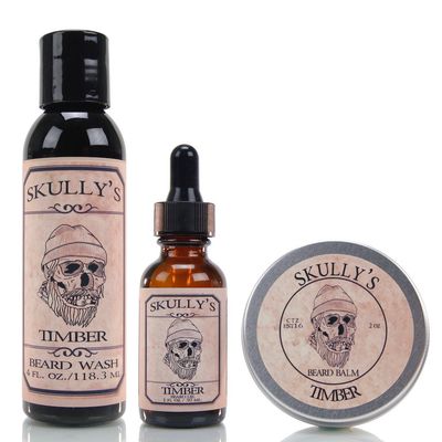 Beard Grooming Care Kit for Men by Skully's Beard Oil | Beard Oil (1oz), Conditioning Beard Balm (2oz), Beard & Body Wash (4oz) (Timber-Warm Amber Scented)