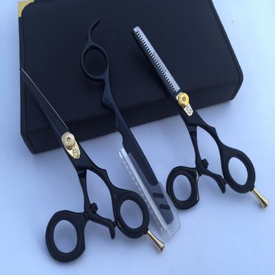 5.5" Professional Barber Razor Edge Powder Coated Hair Cutting and Texturizing Shears Scissors Black Straight Razor Student Teacher Kit Set+case Black
